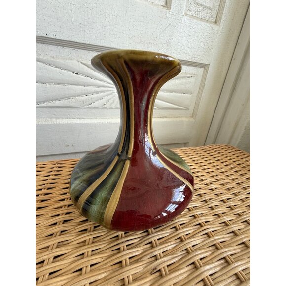 Vintage MCM Brown Green Gold Drip Pottery Fat Belly Vase 7" - Picture 8 of 9